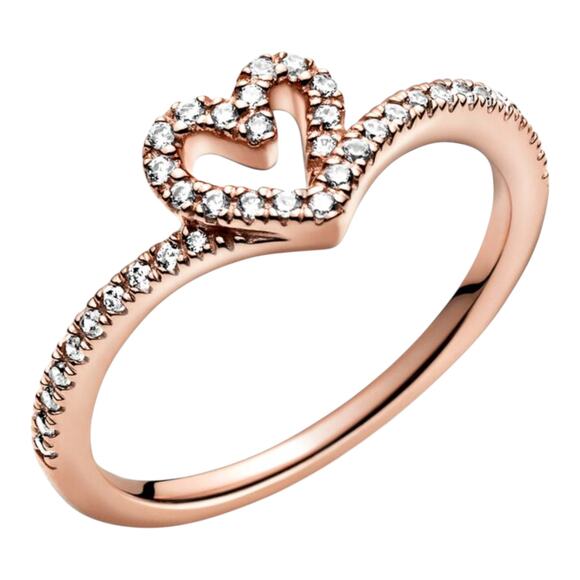 Pandora Sparkling Wishbone Heart Ring Rose Gold Plated Size 58 (8.5) - Picture 14 of 14
